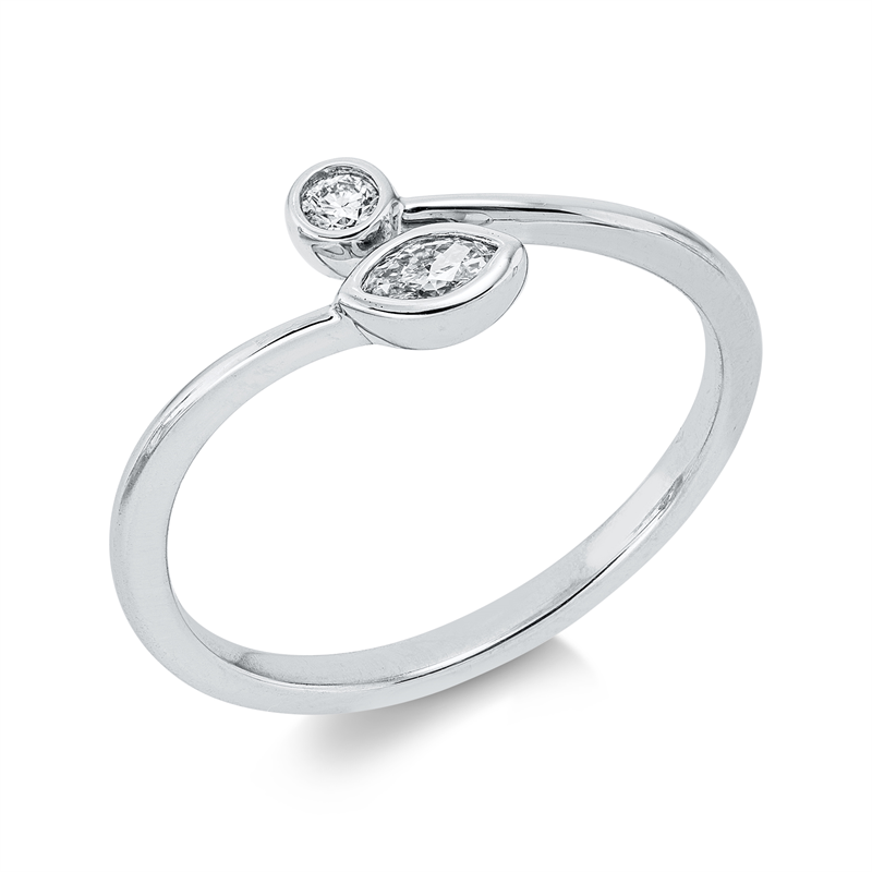 Ring 18 kt WG, 1 Nav. 0,08 ct, TW-vsi/si, 1 Brill. 0,04 ct, TW-si