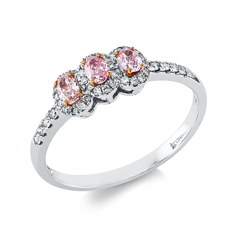 Ring 18 kt WG+RG, 40 Brill. 0,14 ct, TW-pi, 3 Oval 0,26 ct, pink