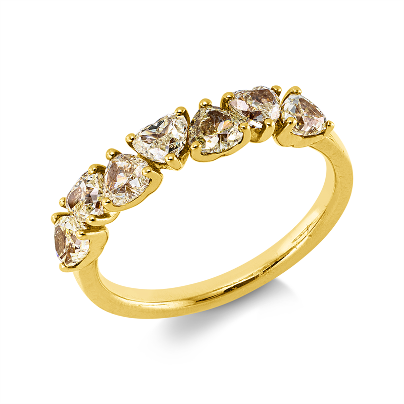 Ring 18 kt GG, 7 Herzschl. 1,48 ct, gelb