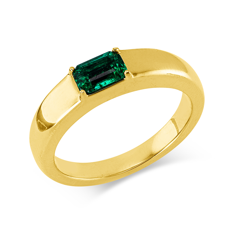 Ring 18 kt GG, 2 Brill. 0,01 ct, TW-si, 1 Smaragd 0,47 ct grün