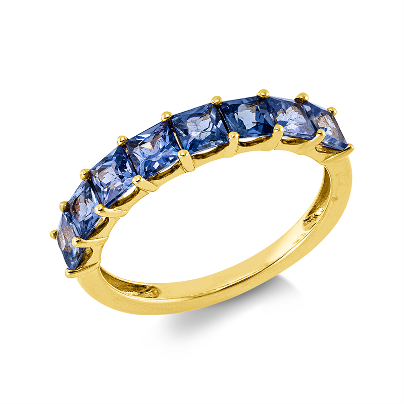 Ring 18 kt GG, 8 Saphire 1,94 ct blau