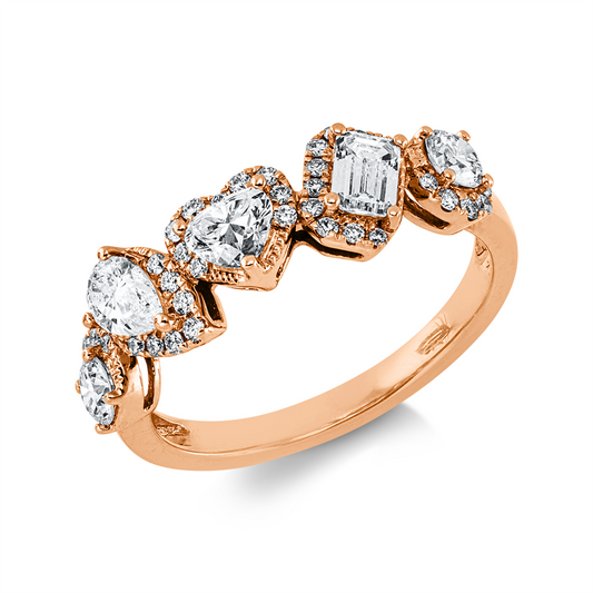 Ring 18 kt RG, 2 Brill. 0,24 ct, TW-vsi, 1 Tropfen 0,20 ct, TW-vsi, 1 Herzschl. 0,20 ct, TW-vsi, 1 Sm.schliff 0,20 ct, TW-vsi, 36 Brill. 0,14 ct, TW-vsi