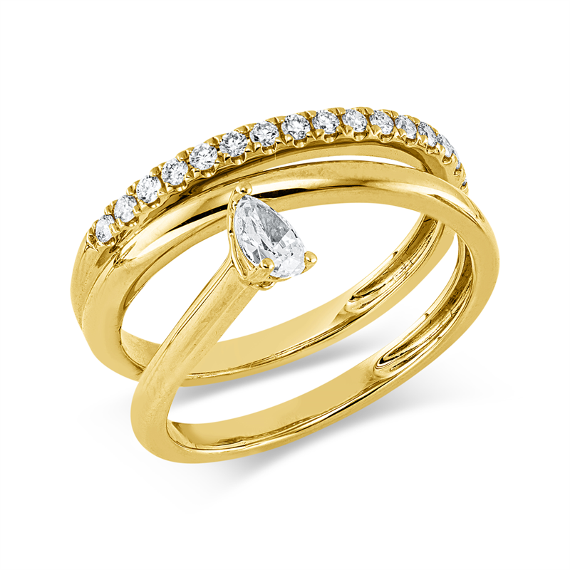 Ring 18 kt GG, 19 Brill. 0,22 ct, TW-vsi, 1 Tropfen 0,22 ct, TW-vsi