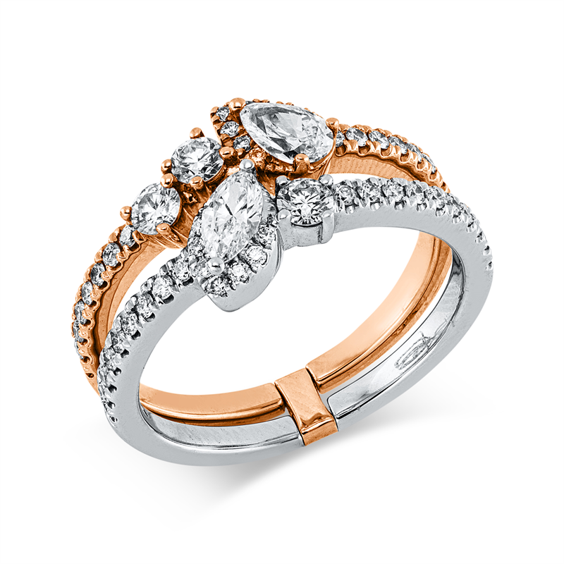Ring 18 kt RG+WG, 1 Tropfen 0,18 ct, TW-vsi, 1 Nav. 0,17 ct, TW-vsi, 53 Brill. 0,54 ct, TW-vsi