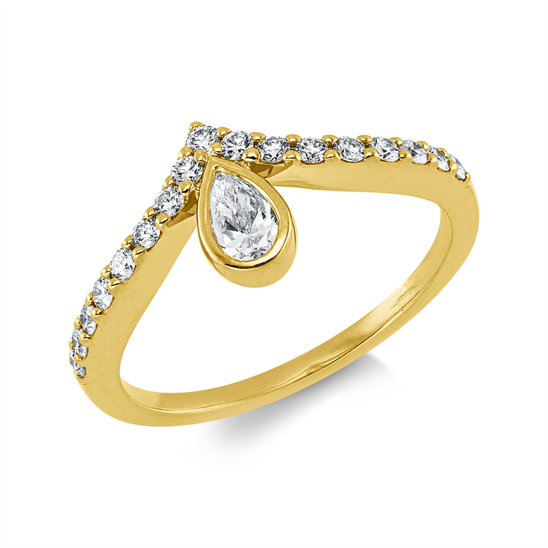 Ring 18 kt GG, 1 Tropfen 0,24 ct, TW-si, 17 Brill. 0,26 ct, TW-si