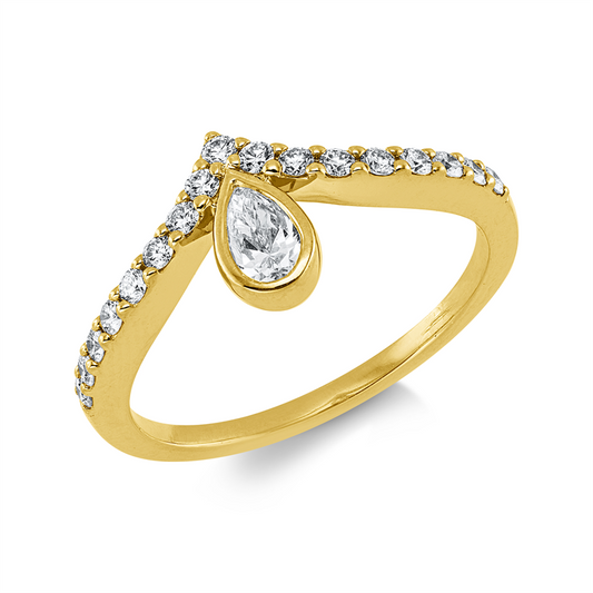 Ring 18 kt GG, 1 Tropfen 0,24 ct, TW-si, 17 Brill. 0,26 ct, TW-si