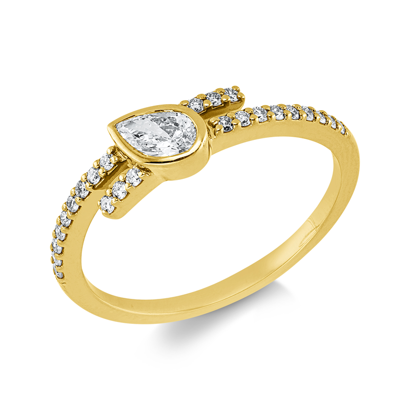 Ring 18 kt GG, 1 Tropfen 0,25 ct, TW-si, 24 Brill. 0,14 ct, TW-si