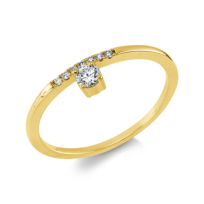 Ring 18 kt GG, 1 Brill. 0,10 ct, TW-si, 7 Brill. 0,04 ct, TW-si