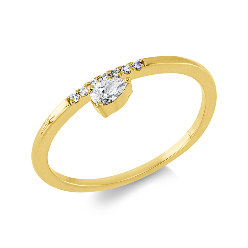 Ring 18 kt GG, 1 Tropfen 0,10 ct, TW-si, 7 Brill. 0,04 ct, TW-si