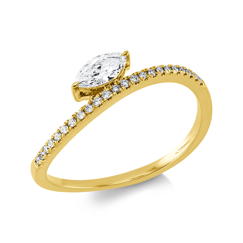 Ring 18 kt GG, 1 Nav. 0,19 ct, TW-si, 23 Brill. 0,09 ct, TW-si