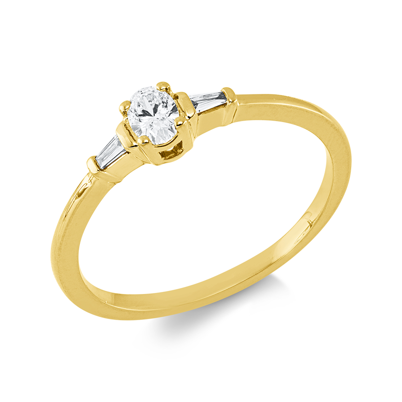 Ring 18 kt GG, 1 Oval 0,16 ct, TW-si, 2 Trap. 0,04 ct, TW-si