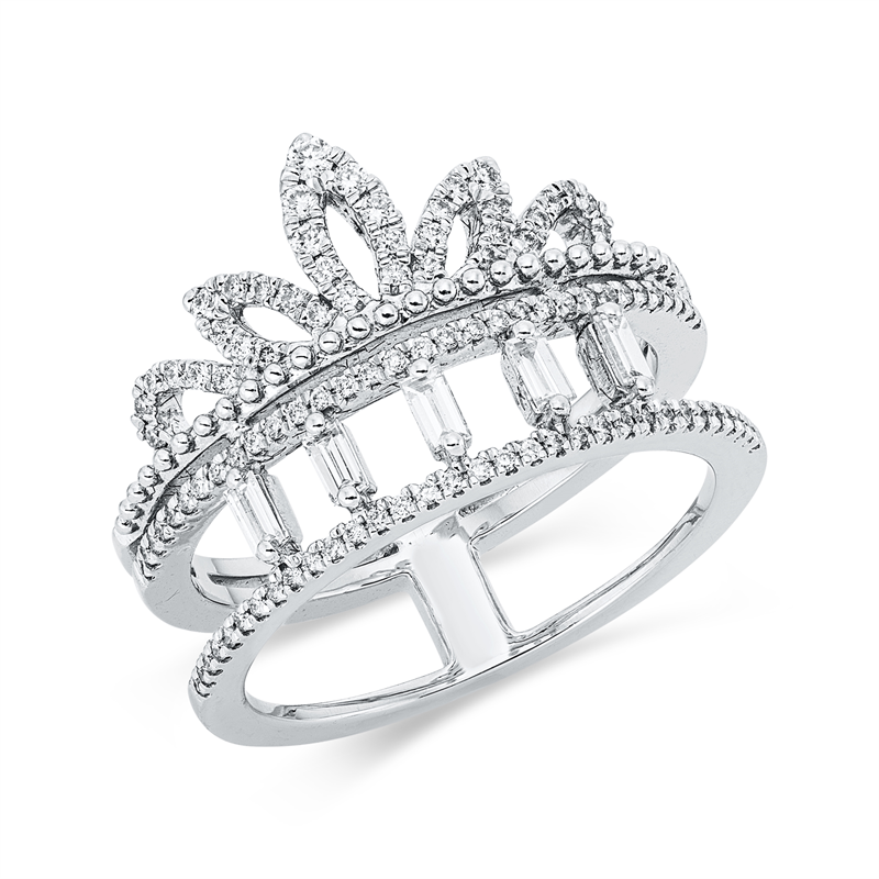 Ring 18 kt WG, 5 Bag. 0,16 ct, TW-si, 101 Brill. 0,28 ct, TW-si