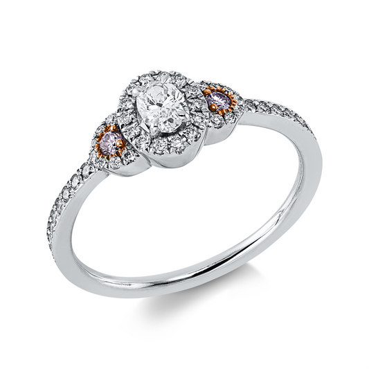 Ring 18 kt WG+RG, 2 Brill. 0,06 ct, pink-si, 1 Oval 0,18 ct, TW-si, 44 Brill. 0,21 ct, TW-si