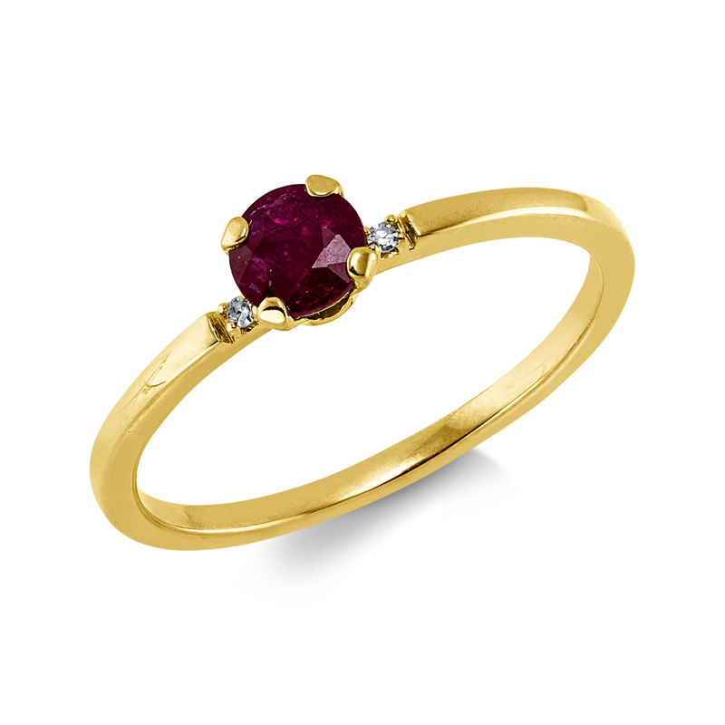Ring 18 kt GG, 2 Dia. 0,10 ct, TW-si, 1 Rubin 0,52 ct rot