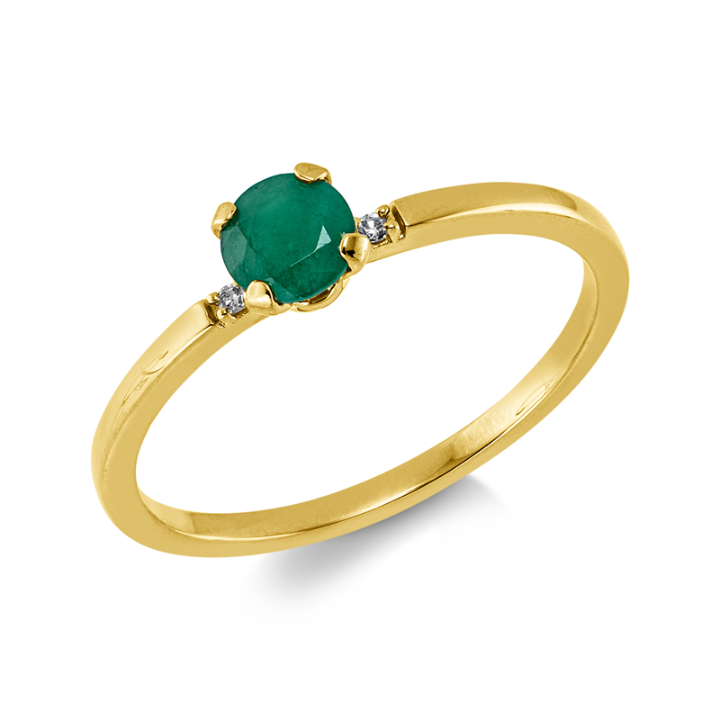 Ring 18 kt GG, 2 Dia. 0,01 ct, TW-si, 1 Smaragd 0,34 ct grün