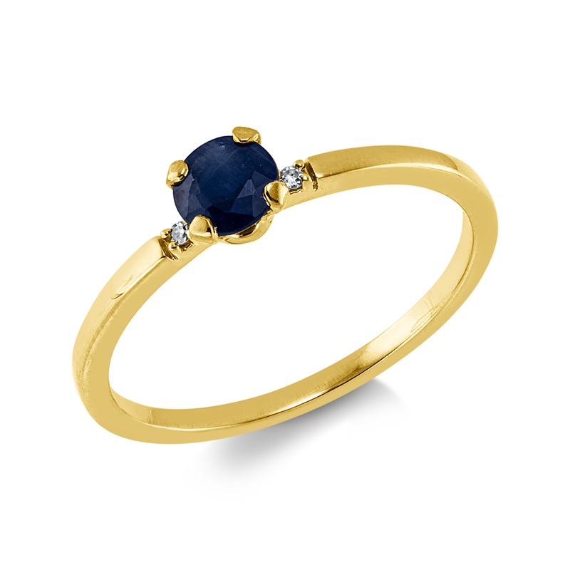 Ring 18 kt GG, 2 Dia. 0,01 ct, TW-si, 1 Saphir 0,42 ct blau