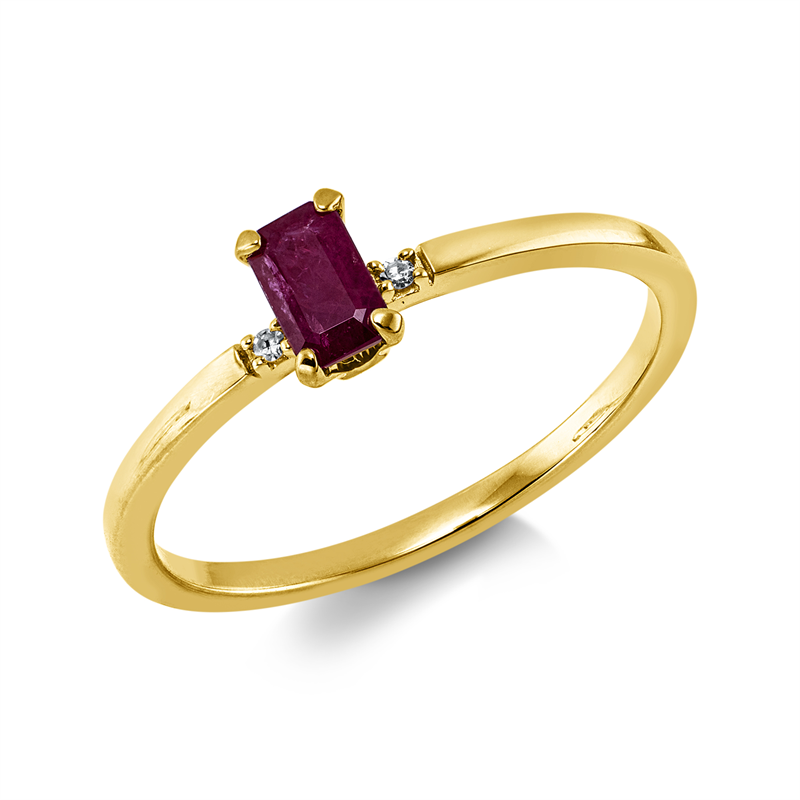 Ring 18 kt GG, 2 Dia. 0,01 ct, TW-si, 1 Rubin 0,33 ct rot