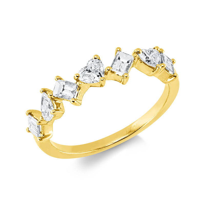 Ring 18 kt GG, 2 Herzschl. 0,30 ct, TW-vsi/si, 1 Tropfen 0,09 ct, TW-vsi/si, 4 Bag. 0,41 ct, TW-vsi/si