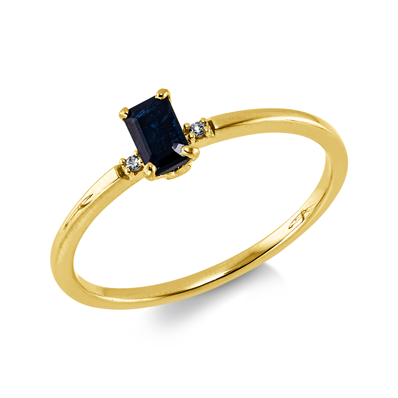 Ring 18 kt GG, 2 Dia. 0,01 ct, TW-si, 1 Saphir 0,34 ct blau