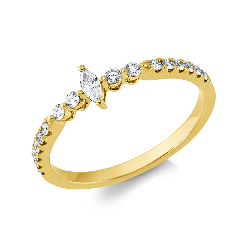 Ring 18 kt GG, 1 Nav. 0,05 ct, TW-vsi/si, 16 Brill. 0,20 ct, TW-vsi/si