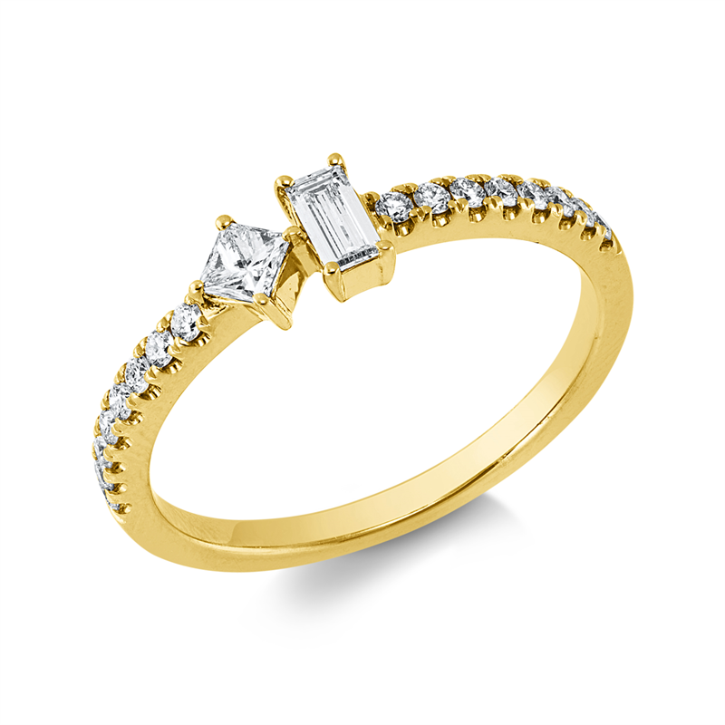 Ring 18 kt GG, 1 Bag. 0,10 ct, TW-vsi/si, 1 Princ. 0,11 ct, TW-vsi/si, 16 Brill. 0,15 ct, TW-vsi/si