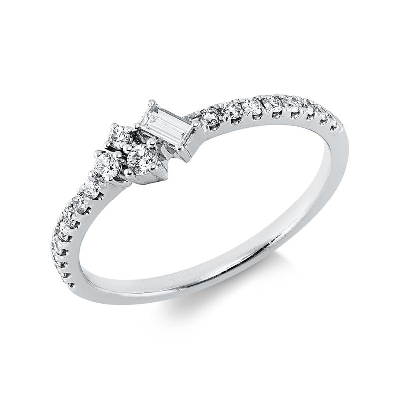 Ring 18 kt WG, 1 Bag. 0,06 ct, TW-vsi/si, 19 Brill. 0,22 ct, TW-vsi/si
