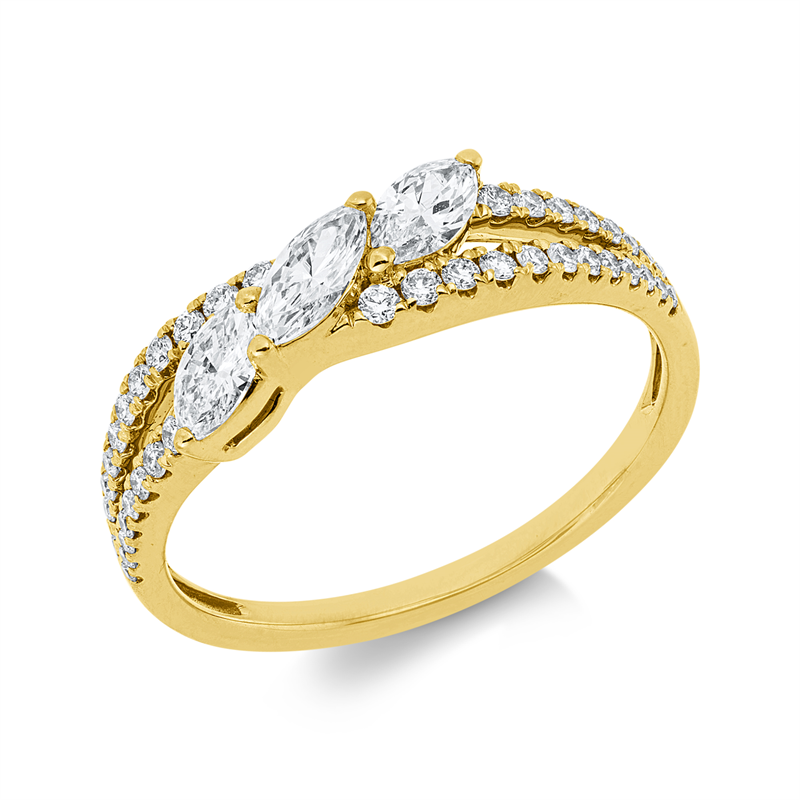 Ring 18 kt GG, 40 Brill. 0,21 ct, TW-vsi/si, 3 Nav. 0,38 ct, TW-vsi/si