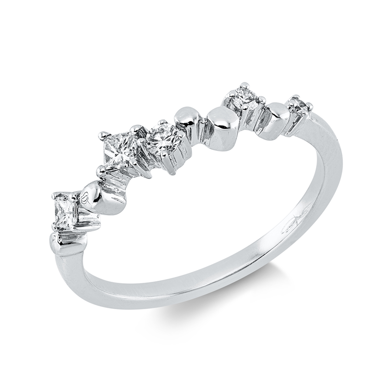 Ring 18 kt WG, 1 Brill.0,02ct, 1 Brill.0,05ct, 1 Brill.0,01ct, TW-si, 1 Princ.0,04ct, 1 Princ.0,08ct, TW-vsi