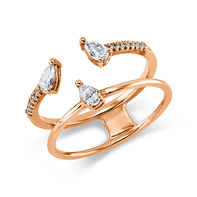 Ring 18 kt RG, 3 Tropfen 0,28 ct, TW-vsi, 15 Brill. 0,05 ct, TW-si
