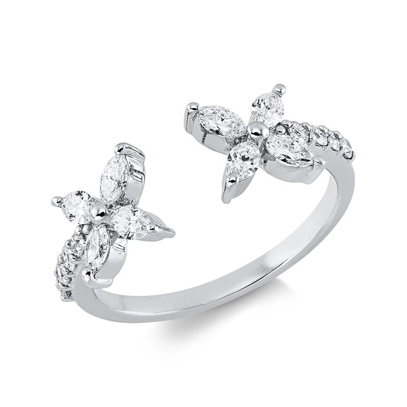 Ring 18 kt WG, 8 Nav. 0,45 ct, TW-vsi, 8 Brill. 0,16 ct, TW-si