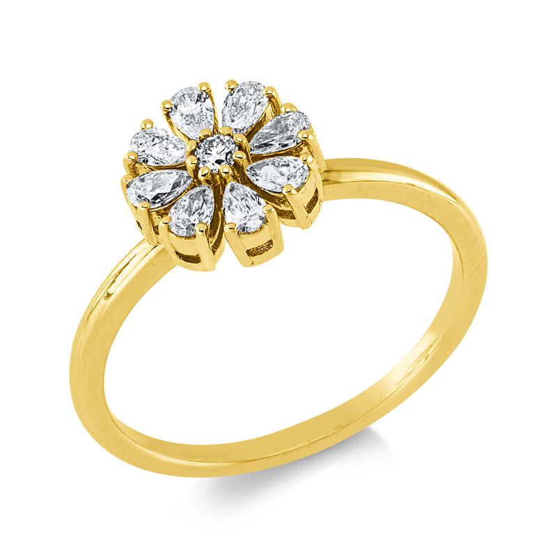 Ring 18 kt GG, 8 Tropfen 0,33 ct, TW-vsi, 1 Brill. 0,03 ct, TW-si