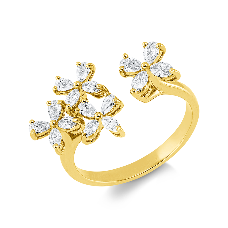 Ring 18 kt GG, 2 Tropfen 0,11 ct, 6 Nav. 0,20 ct, 2 Nav. 0,12 ct, 6 Tropfen 0,21 ct, TW-vsi