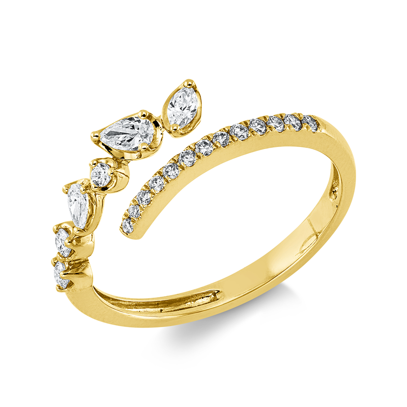 Ring 18 kt GG, 1 Nav. 0,04 ct, 2 Tropfen 0,10 ct, TW-vsi, 5 Brill. 0,07 ct,11 Brill. 0,06 ct, TW-si