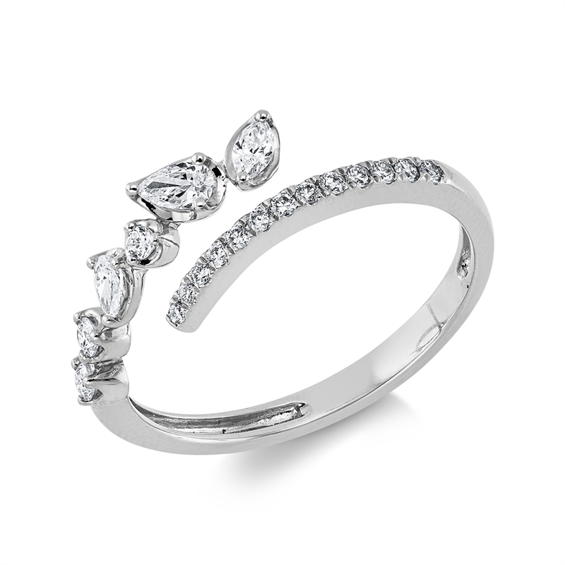 Ring 18 kt WG, 1 Nav. 0,04 ct, TW-vsi, 2 Tropfen 0,10 ct, TW-vsi, 16 Brill. 0,14 ct, TW-si