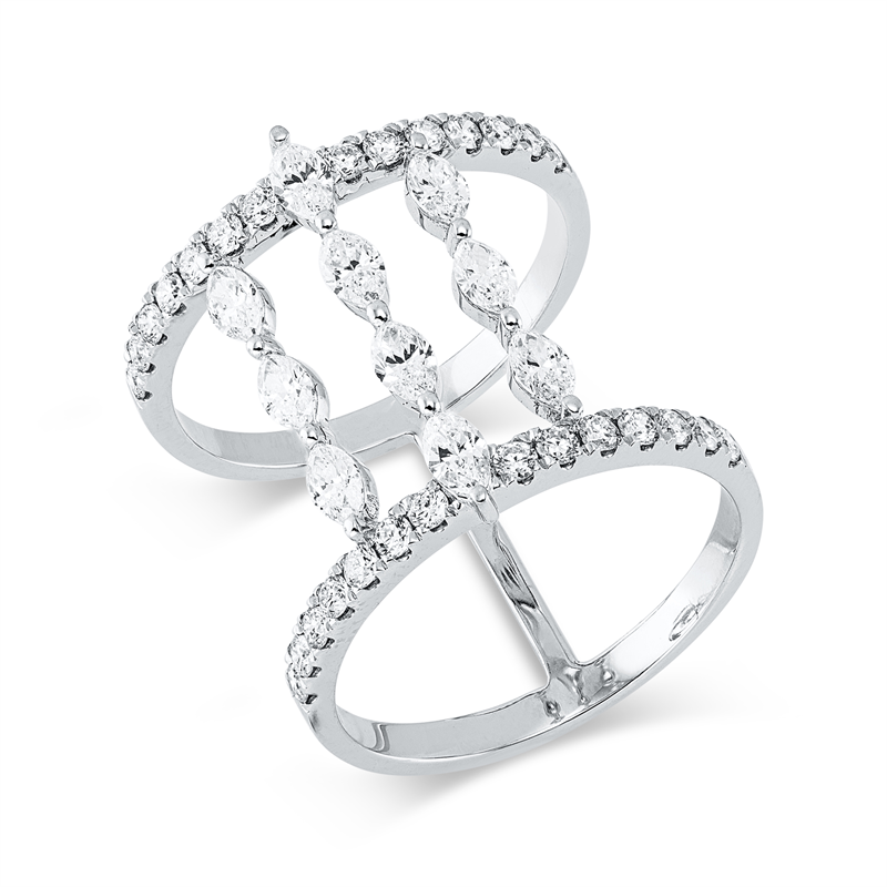 Ring 18 kt WG, 10 Nav. 0,80 ct, TW-vsi, 28 Brill. 0,52 ct, TW-si