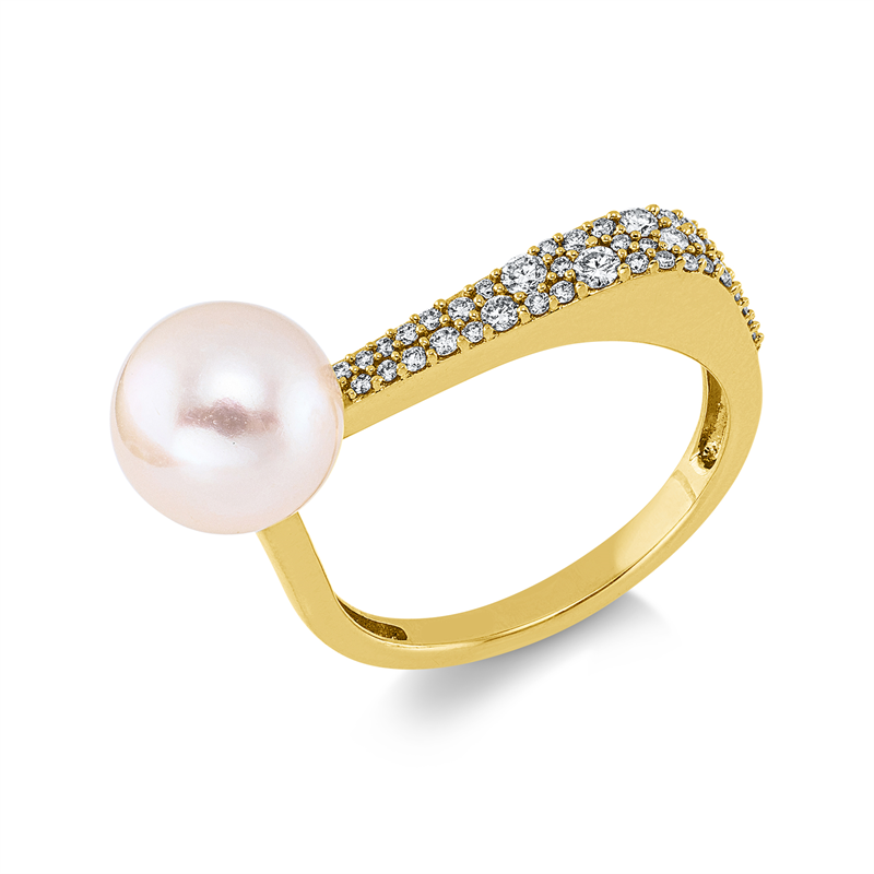 Ring 18 kt GG, 5 Brill. 0,08 ct, TW-si, 43 Brill. 0,17 ct, TW-si, 1 SW weiß 8,5 mm