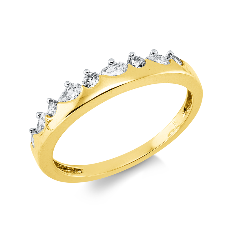 Ring 18 kt GG+WG, Fassung rhodiniert, 4 Tropfen 0,18 ct, TW-vsi, 5 Brill. 0,15 ct, TW-si