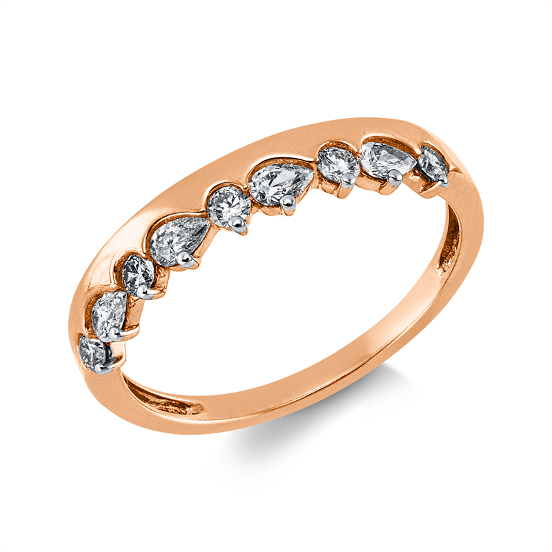 Ring 18 kt RG+WG, Fassung rhodiniert, 4 Tropfen 0,18 ct, TW-vsi, 5 Brill. 0,15 ct, TW-si