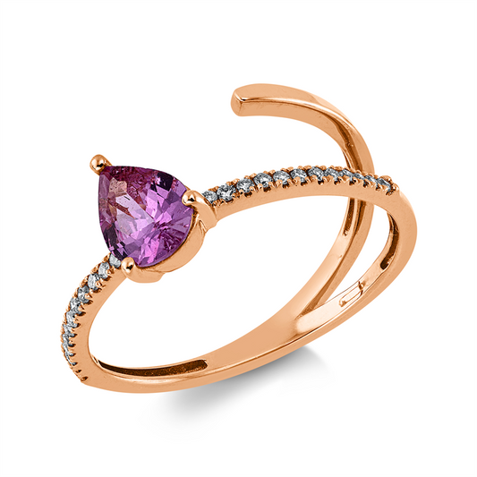 Ring 18 kt RG, 24 Brill. 0,09 ct, TW-si, 1 Saphir 0,67 ct pink