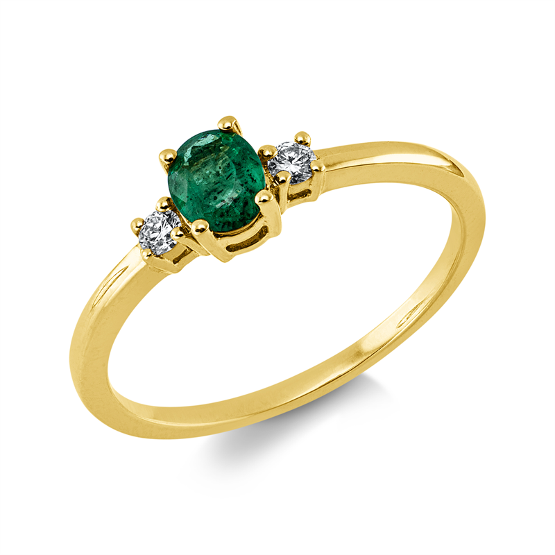 Ring 18 kt GG, 2 Brill. 0,07 ct, TW-si, 1 Smaragd 0,34 ct grün