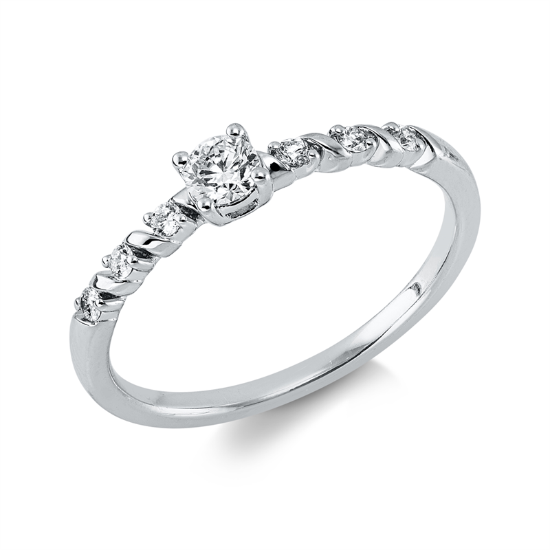 Ring 18 kt WG, 1 Brill. 0,17 ct, TW-si, 6 Brill. 0,09 ct, TW-si