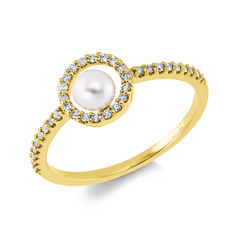 Ring 18 kt GG, 36 Brill. 0,16 ct, TW-si, 1 SW weiß 4 mm