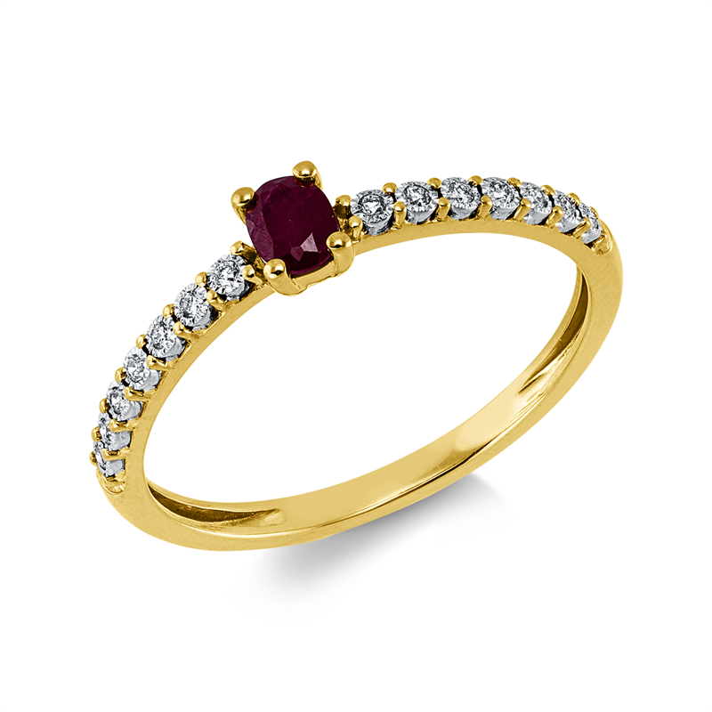 Ring 18 kt GG+WG, 14 Brill. 0,05 ct, TW-si, 1 Rubin 0,27 ct rot