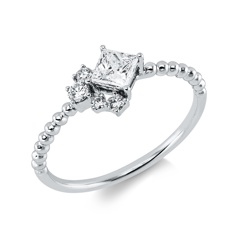 Ring 18 kt WG, 4 Brill. 0,09 ct, TW-si, 1 Princ. 0,32 ct, TW-si