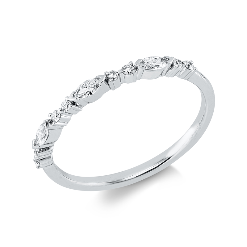 Ring 18 kt WG, 8 Brill. 0,07 ct, TW-si, 3 Nav. 0,12 ct, TW-si