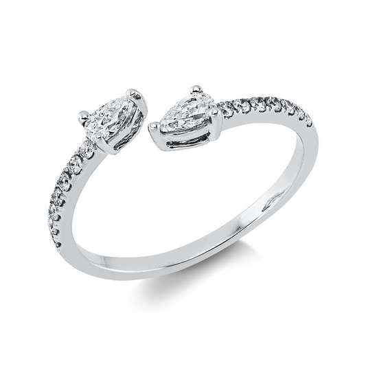 Ring 18 kt WG, 2 Tropfen 0,20 ct, TW-vsi, 14 Brill. 0,11 ct, TW-si
