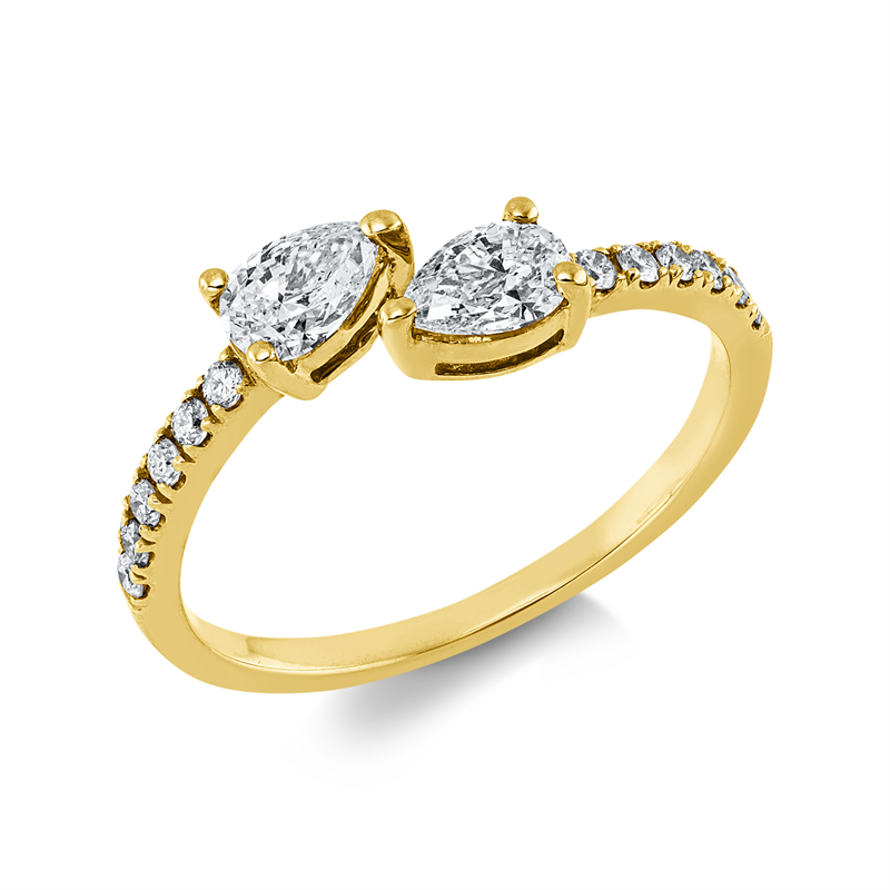 Ring 18 kt GG, 2 Tropfen 0,48 ct, TW-vsi, 12 Brill. 0,13 ct, TW-si