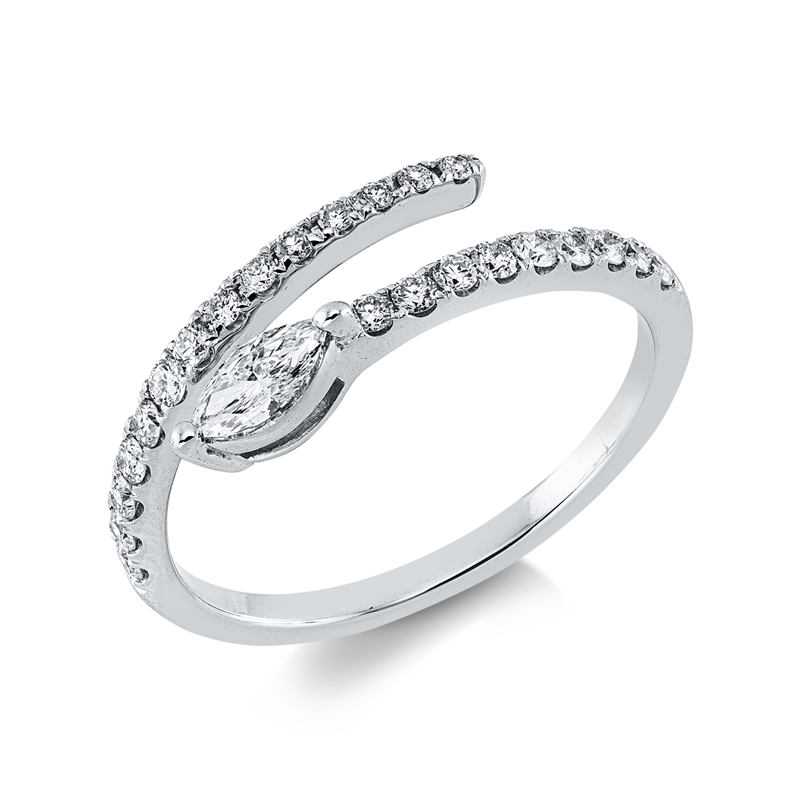 Ring 18 kt WG, 1 Nav. 0,13 ct, TW-vsi, 23 Brill. 0,25 ct, TW-si