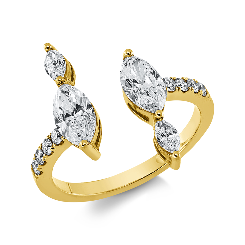 Ring 18 kt GG, 4 Nav. 1,16 ct, TW-vsi, 8 Brill. 0,14 ct, TW-si