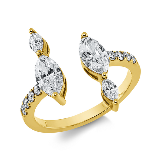 Ring 18 kt GG, 4 Nav. 1,16 ct, TW-vsi, 8 Brill. 0,14 ct, TW-si